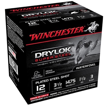 Picture of Winchester Ammo Drylok Super Steel High Velocity 12Gauge 3.50" 1 1/2oz 3Shot 25 Per Box/10 Case SSH12LH3