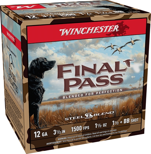 Picture of Winchester Final Pass Shotgun Ammo 12 ga. 3 in. 1 1/2 oz. BB & 1.5 Blend 25 rd. FP12LBB15