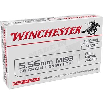 Picture of Winchester Ammo USA M193 5.56x45mmNATO 55gr Full Metal Jacket Lead Core 20 Per Box/50 Case WM193K