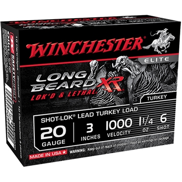 Picture of Winchester Ammunition Long Beard XR, 20 Gauge, 3", #6, 1 1/4 oz, Shotshell, Shot-Lok with Lead Shot, 10 Round Box STLB2036