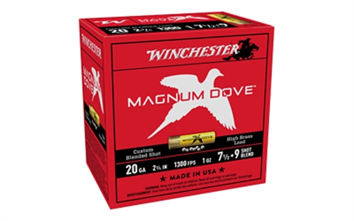 Picture of Winchester Magnum Dove Shotgun Ammo 20 ga. 2 3/4 in. 1 oz. 7 1/2 & 9 Blend 25 rd. MD2079