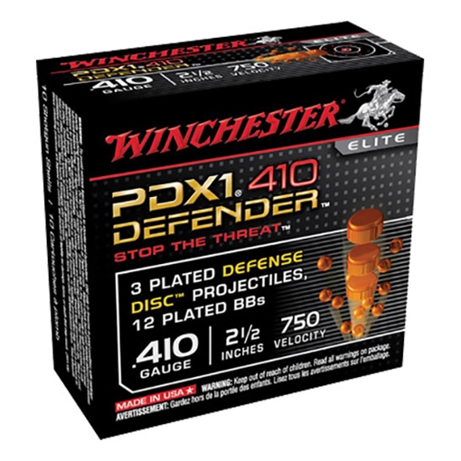 Picture of Winchester Ammunition Defender, Supreme Elite, 410 Gauge, 2.5", Buckshot, 3 Defense, Discs/12 BB Pellets, 10 Round Box S410PDX1