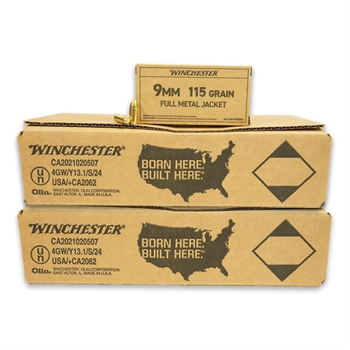 Picture of Winchester Service Grade Handgun Ammunition 9mm Luger 115 gr. FMJ 1300 fps 1000/ct (20-50/ct Boxes) SG9W 1000 ROUND CASE -