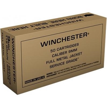 Picture of Winchester Service Grade Handgun Ammunition 9mm Luger 115 gr FMJ 1300 fps 500/ct SG9WC