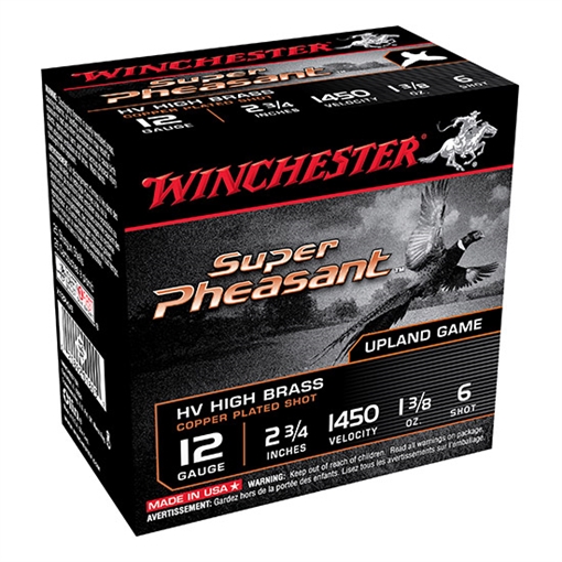 Picture of Winchester Ammo Super Pheasant High Velocity High Brass 12Gauge 2.75" 1 3/8oz 6Shot 25 Per Box/10 Case X12PHV6