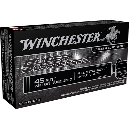 Picture of Winchester Ammo Super Suppressed 45ACP Subsonic 230gr Encapsulated Full Metal Jacket 50 Per Box/10 Case SUP45