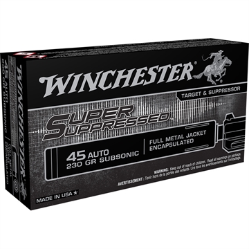 Picture of Winchester Ammo Super Suppressed 45ACP Subsonic 230gr Encapsulated Full Metal Jacket 50 Per Box/10 Case SUP45