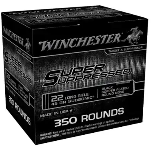 Picture of Winchester Super Suppressed Rimfire Ammo 22 LR 45 gr. Subsonic Black Copper Plated 350 rd. SUP22LRB2