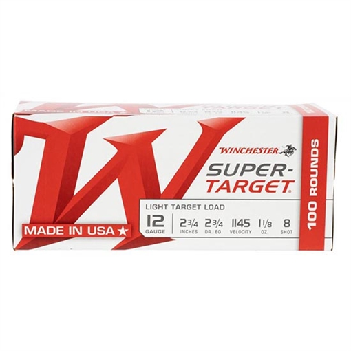 Picture of Winchester Ammo Super-Target Light Target Value Pack 12 Gauge 2.75" 1 1/8oz 8 Shot 100/Box TRGT128VP
