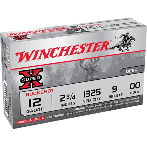 Picture of Winchester Ammunition Super-X, 12 Gauge, 2.75", 00 Buck, Buckshot, 9 Pellets,5 Round Box XB1200