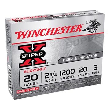Picture of Winchester Ammunition Super-X, 20 Gauge, 2.75", 3 Buck, Buckshot, 20 Pellets,5 Round Box XB203