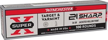 Picture of Winchester Ammunition Target & Varmint, Super-X, 21 SHARP, 34 Grain, Lead Jacketed Hollow Point, 100 Round Box X21JHP