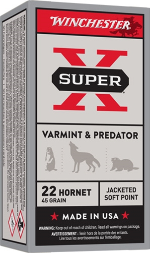 Picture of Winchester Ammo Super X 22Hornet 45gr Jacketed Soft Point 50 Per Box/10 Case X22H1