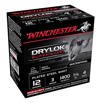 Picture of Winchester Ammo Drylok Super Steel Magnum 12Gauge 3" 1 1/4oz 4Shot 25 Per Box/10 Case XSV1234