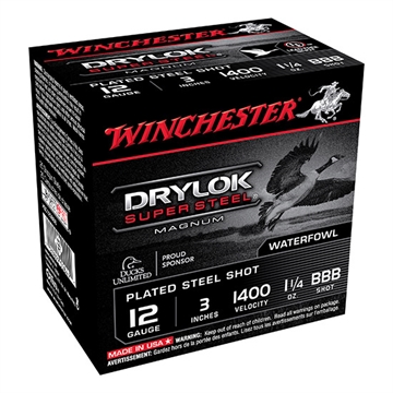 Picture of Winchester Ammo Drylok Super Steel Magnum 12Gauge 3" 1 1/4oz BBBShot 25 Per Box/10 Case XSC123BBB