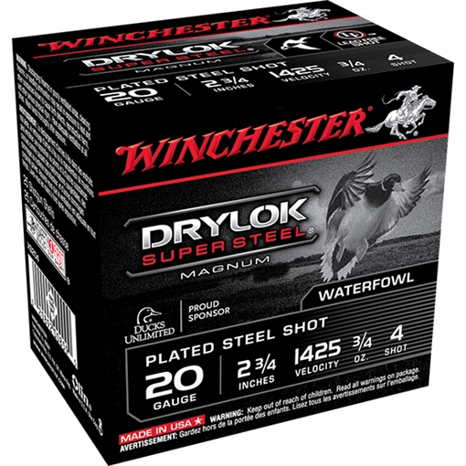 Picture of Winchester Ammo Drylok Super Steel Magnum 20Gauge 2.75" 3/4oz 4Shot 25 Per Box/10 Case XS204