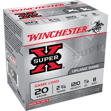 Picture of Winchester Ammunition Super-X, 20 Gauge, 2.75", Game Load, #8, 0.875oz, Shotshell, 25 Round Box XU208