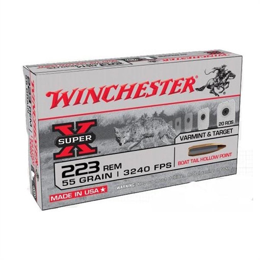 Picture of Winchester Super-X Varmint & Target Rifle Ammunition .223 Rem 55 gr. BTHP 3240 fps 500/ct Case (20rd Boxes) W223HP55C