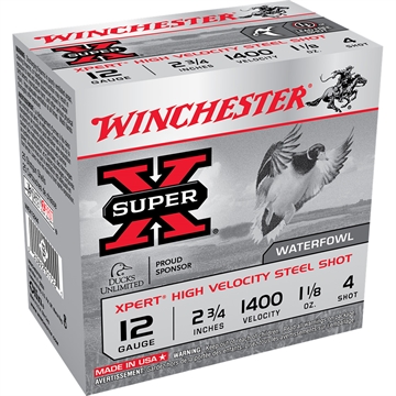 Picture of Winchester Ammunition XPERT STEEL, HIGH VELOCITY, 12 Gauge 2.75", #4, 1 1/8 oz, Steel Shot, 25 Round Box WEX12H4