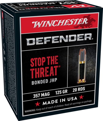 Picture of Winchester Ammunition Defender, Supreme Elite, 357MAG, 125 Grain, Bonded Jacketed Hollow Point, PDX1, 20 Round Box S357MPDB