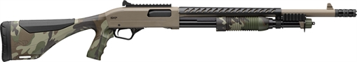 Picture of Winchester Repeating Arms SXP, Extreme Defender, Pump Action Shotgun, 12 Gauge, 3" Chamber, 18" Barrel, Perma-Cote Finish, Flat Dark Earth, Woodland Camo Pistol Grip Stock, 5 Rounds 512460395