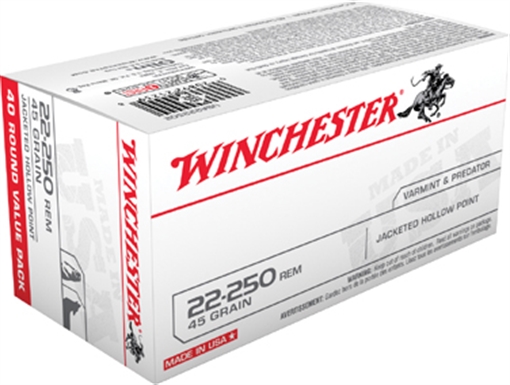 Picture of Winchester Ammunition USA WHITE BOX, 22-250 Remington, 45 Grain, Jacketed Hollow Point, 40 Round Box USA222502