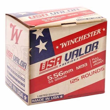 Picture of Winchester Ammo USA Valor M193 5.56x45mmNATO 55gr Full Metal Jacket 125 Per Box/10 Case USA193125