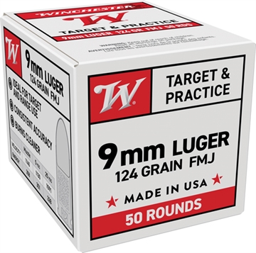Picture of WINCHESTER USA 9MM LUGER 124GR FMJ 50RD 20BX/CS W9MM12450