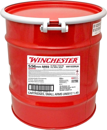 Picture of Winchester USA Lake City M193 Rifle Ammunition 5.56mm 55 gr. FMJ 3240 fps 14000/drum WM193DRUM