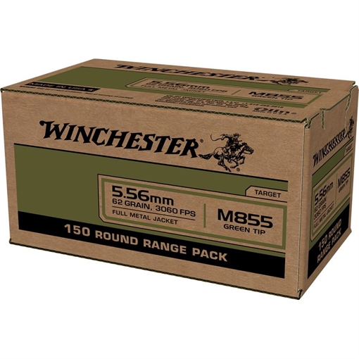Picture of Winchester USA Lake City M855 Green Tip Rifle Ammunition 5.56mm 62 gr. FMJ 1255 fps 600/ct (Case of 4-150 Boxes) WM855150C