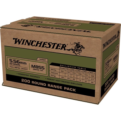 Picture of Winchester USA Lake City M855 Green Tip Rifle Ammunition 5.56mm 62 gr. FMJ 3060 fps 800/ct (4-200/ct boxes) WM855200C