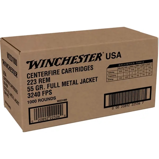 Picture of Winchester USA Lake City Rifle Ammunition .223 Rem 55 gr. FMJ 3240 fps 1000/ct (Case) W223KC