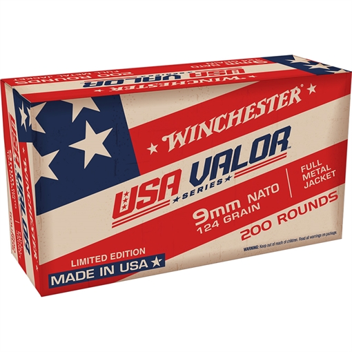 Picture of Winchester USA Valor NATO Handgun Ammunition 9mm Luger 124 gr. FMJ 1200 fps 200/ct USA9NATOW