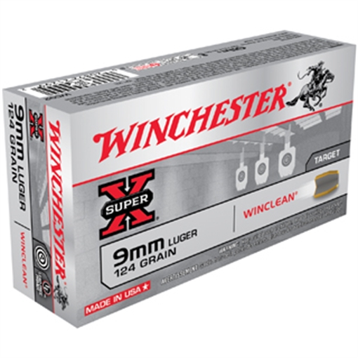 Picture of Winchester Ammunition Super X Winclean, 9MM, 124 Grain, Brass Enclosed Base Clean, 50 Round Box WC92