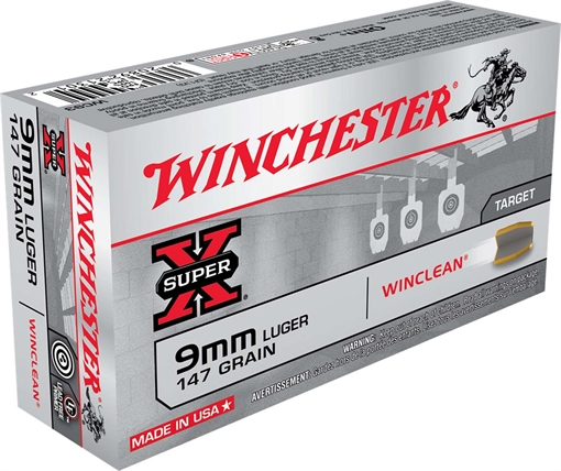 Picture of Winchester Ammunition Super X Winclean, 9MM, 147 Grain, Brass Enclosed Base Clean, 50 Round Box WC93