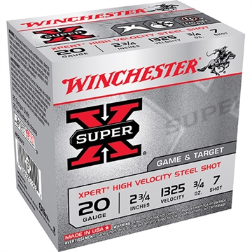 Picture of Winchester Ammunition Xpert, 20 Gauge, 2.75", #7, 3/4 oz., Steel Shot, Lead Free, 25 Round Box, California Certified Nonlead Ammunition WE20GT7