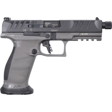 Picture of Walther PDP Pro, Striker Fired, Semi-automatic, Polymer Frame Pistol, Full Size, 9MM, 5.1" Threaded Barrel, Matte Finish, Black Slide, Tungsten Gray Frame, Adjustable Rear Sight, Optics Ready, 18 Rounds, 3 Magazines 2877503