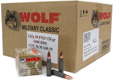 Picture of Wolf Military Classic Rifle Ammunition 7.62x39 124 gr FMJ 2330 fps - 20/box MC762BFMJ