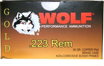Picture of WOLF GOLD AMO 223 REM 55GR COPPER FMJ BRASS CASE 20-RD BOX (50 BOXES PER CASE) G22355