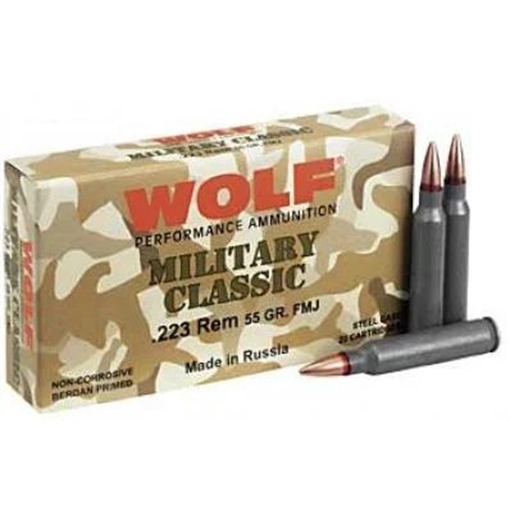 Picture of Wolf Military Classic Rifle Ammunition .223 Rem 55 gr FMJ 3241 fps 500/ct Case MC22355FMJC