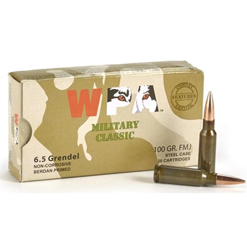 Picture of WOLF AMO 6.5 GRENDEL 100GR FMJ STEEL CASE 20-RD BOX (25 BOXES PER CASE) MC65GRENFMJ MC6.5GRENFMJ