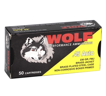 Picture of WOLF PERFORMANCE AMMO 45ACP 230GR FMJ 50/BX BRASS PLATED STEEL CASE 45WCFMJ