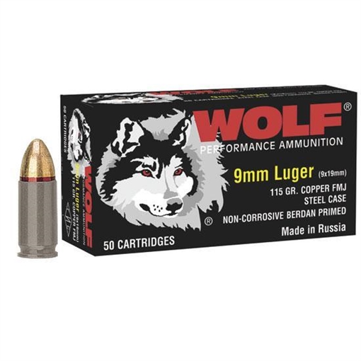 Picture of Wolf Polyformance Handgun Ammunition 9mm Luger 115 gr FMJ 1150 fps 50/ct 919FMJ