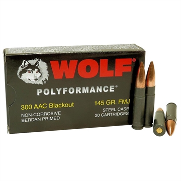 Picture of Wolf Polyformance Rifle Ammunition .300 Blackout 145gr FMJ 1985 fps 20/ct 300AACFMJ