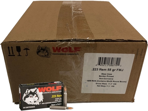 Picture of Wolf Steel Case .223 Remington Rifle Ammo - 55 Grain 22355WFMJ