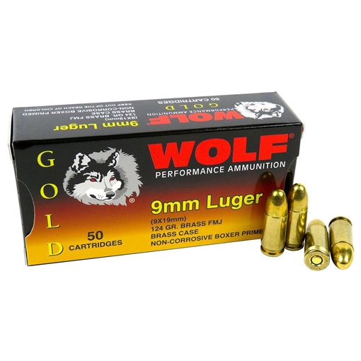 Picture of Wolf (Turkish) Gold Handgun Ammunition 9mm Luger 124gr FMJ 50/ct G919FMJ