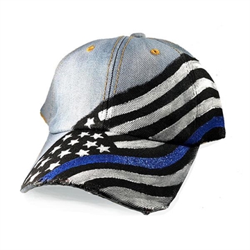 Picture of Thin Blue Line Women's Hand Painted Hat - Thin Blue Line Flag RC-TBL-HT