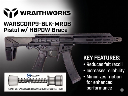 Picture of Wraithworks WARSCORP9 Roller Delayed Side-Charging AR Pistol - Black WARSCORP9-BLK-MRDB