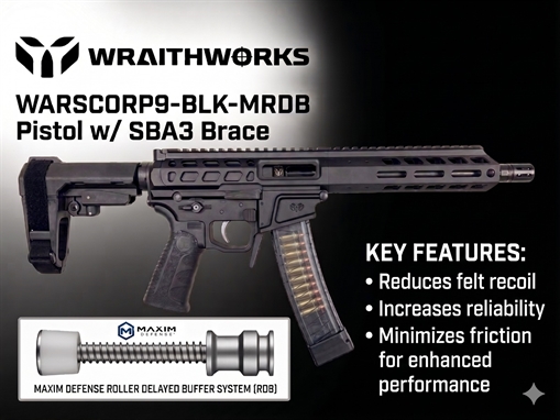 Picture of Wraithworks WARSCORP9 Roller Delayed Side-Charging AR Pistol - Black WARSCORP9-BLK-MRDB-SBA3