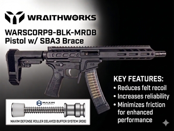 Picture of Wraithworks WARSCORP9 Roller Delayed Side-Charging AR Pistol - Black WARSCORP9-BLK-MRDB-SBA3